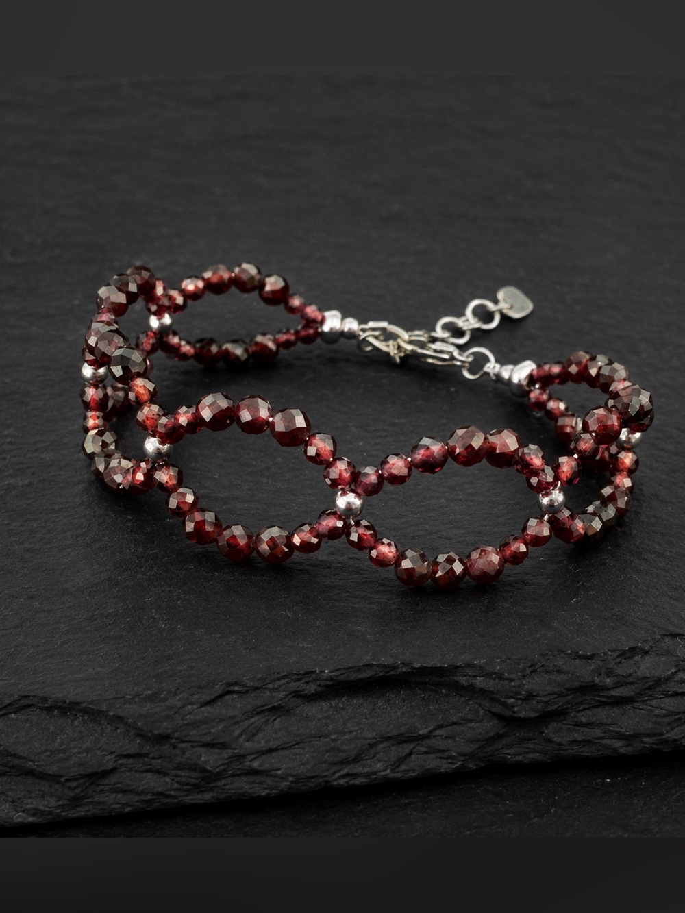 Infinity Wave Bracelet Handcrafted in Natural Garnet & Stainless Steel